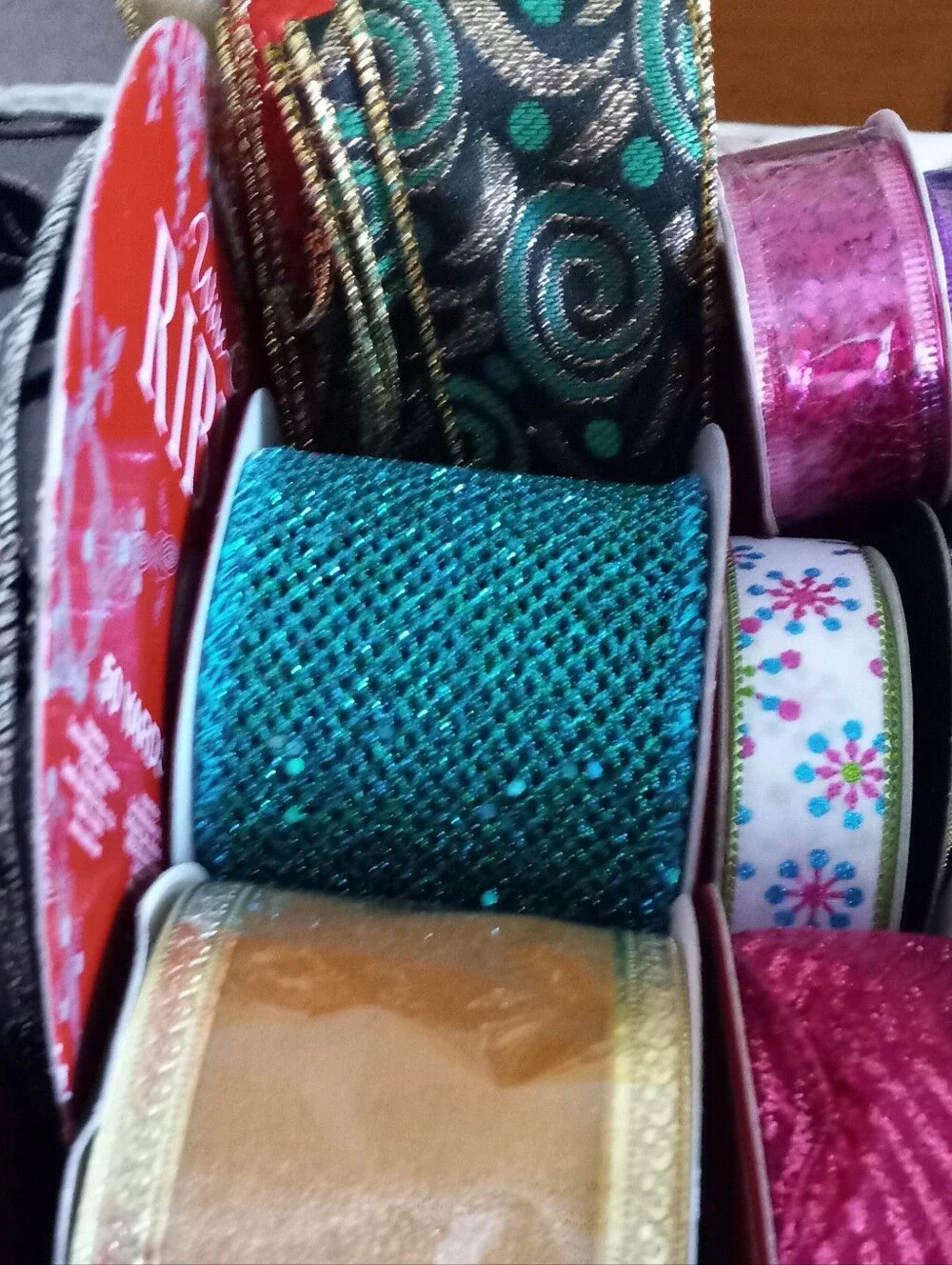 Large Lot of Decorative Ribbon and Burlap for Wreath Making - Mixed Colors